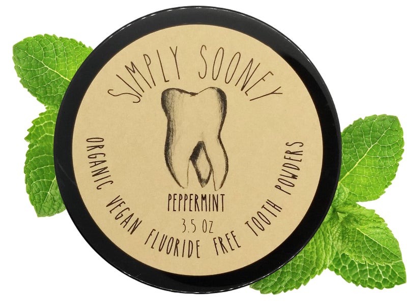 Simply Sooney Vegan Fluoride Free Toothpaste Powder I Organic Peppermint Essential Oil I Natural Whitening I Stronger Teeth 35 oz Jar BPA Free Plastic